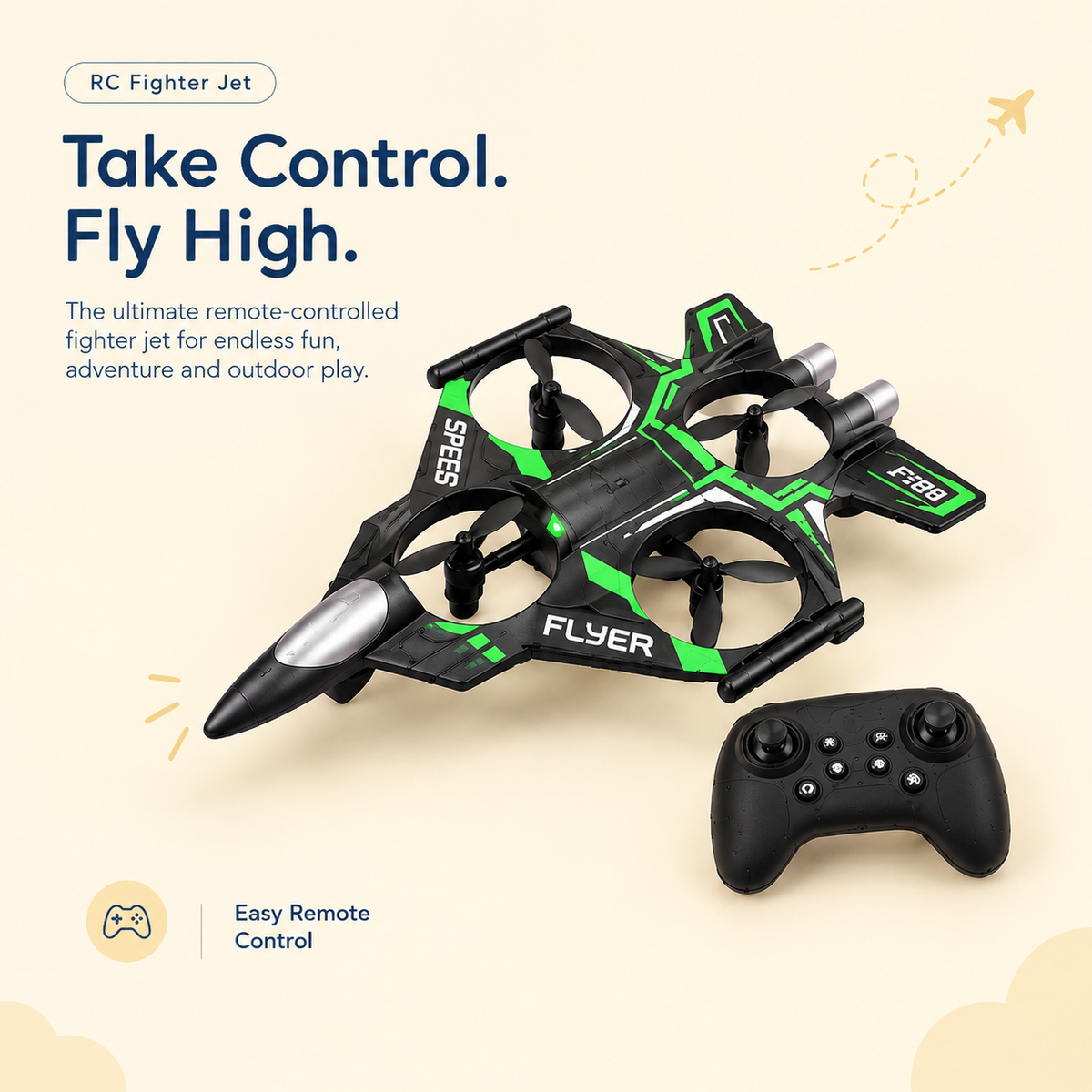 Remote Control Star Fighter Plane with Bright LED Lights Wireless Controller Stable Flying RC Toy for Kids