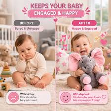 Baby Pink Peek-a-Boo Musical Elephant Plush Toy