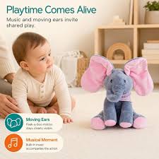Baby Pink Peek-a-Boo Musical Elephant Plush Toy