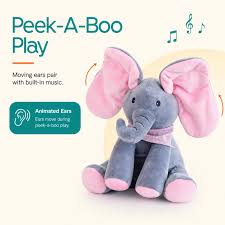 Baby Pink Peek-a-Boo Musical Elephant Plush Toy